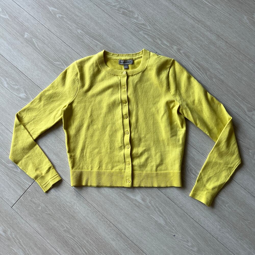 J Crew Jackie Cardigan Premium Ultra Fine Cotton Blend XS Burnished Citron Flaw